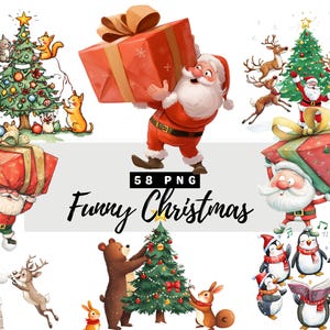 Watercolor Funny Christmas Clipart, Christmas Watercolor, Funny Santa, Christmas Snowmen Clipart, Santa Claus Clipart, Christmas Card Making