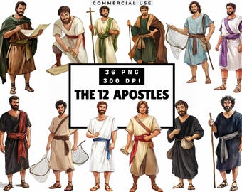 12 Disciples Clipart, Twelve Apostles png, New Testament  Stories, Biblical Characters for Crafting & Bible Stories, Sunday School Art