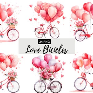 valentines day png, valentines clipart,watercolor valentines clipart, valentine&#39;s bicycle