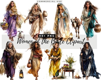 Women of the Bible Clipart, Biblical Characters, Religious Digital Download, Bible Story Art, Sunday School Illustration, Christian PNG