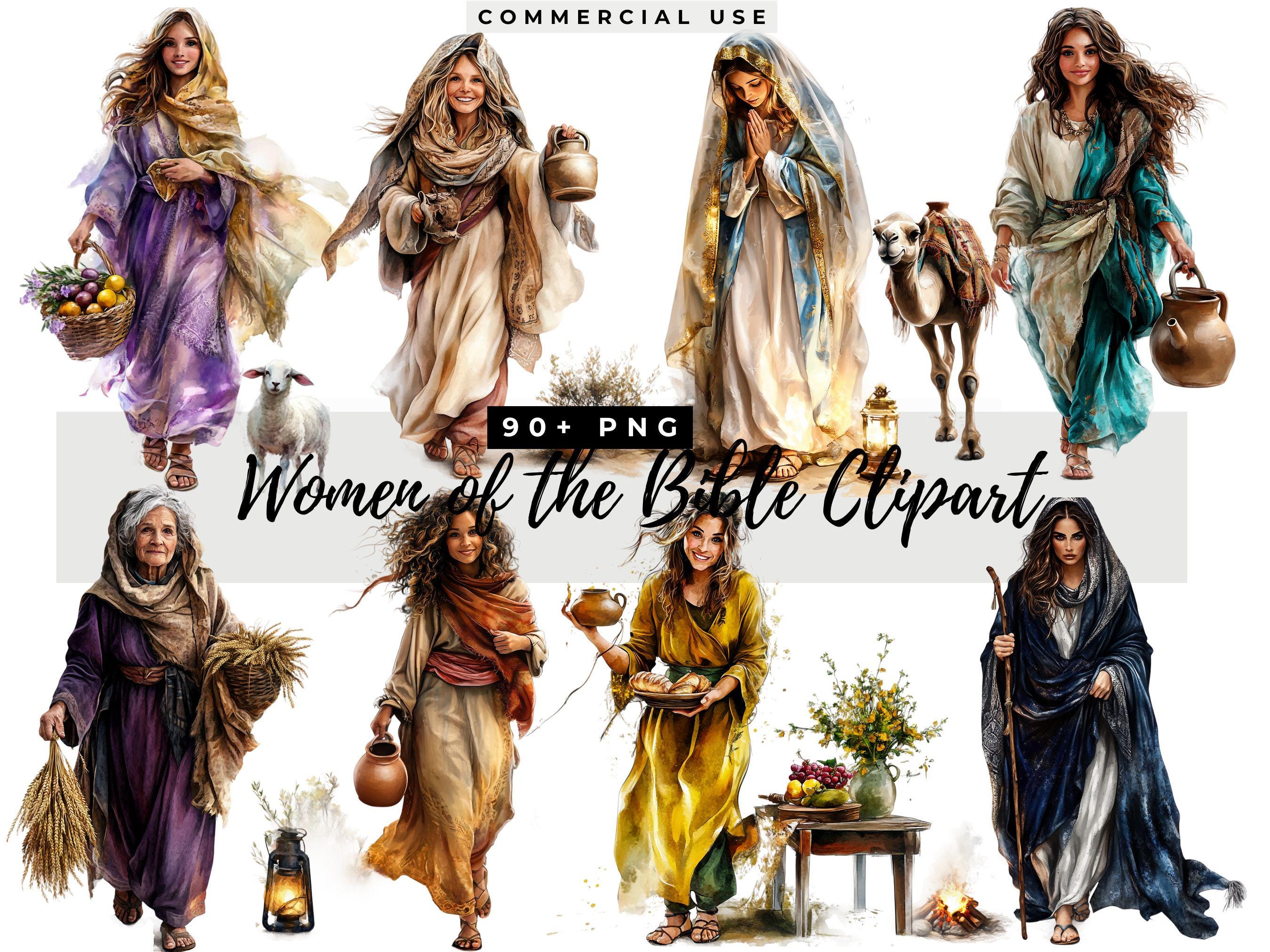 Women of the Bible Clipart, Biblical Characters, Religious Digital Download, Bible Story Art, Sunday School Illustration, Christian PNG