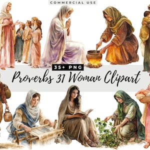 Biblical Women Clipart, Proverbs 31 Woman, Christian PNG, Biblical Characters, Digital Download, Bible Story Illustrations, Scrapbook Images