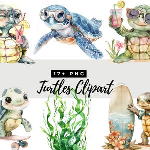 Turtle Png, Cute Sea Turtle Clipart, Baby Turtle Clipart, Marine Turtle, Ocean Animals, Turtle Sublimation, Printable Watercolor Clipart