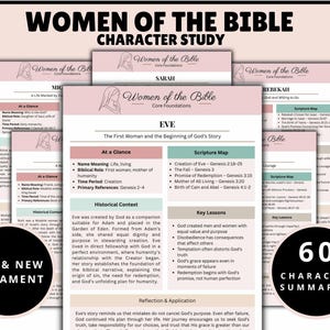 Frauen des Bibel-Charakter-Studienführers, Frauen-Andachts-Tip-Ins, 60 druckbare Bibelstudienzusammenfassungen, Arbeitsblätter zum alten Neuen Testament