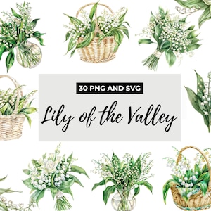 Lily Of The Valley Clipart, Birth Flower, Lily Of The Valley Png, Floral Clipart, Flowers Clipart, Flower Svg, Watercolor Flower bouquet