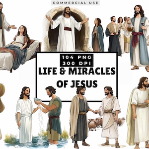 Imágenes prediseñadas de milagros de Jesús del Nuevo Testamento, historias bíblicas, personajes bíblicos, imágenes prediseñadas religiosas, gráficos para la escuela dominical.