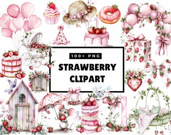 Imágenes prediseñadas de fresas en acuarela para baby shower, primer cumpleaños con bayas, imágenes prediseñadas para cumpleaños infantiles