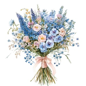 Birthmonth Flower Bouquet Clipart, Birthflower Png, Watercolor Birthflowers, Floral Illustration Png