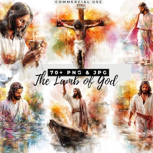 Lamb of God Clipart, Easter Religious Design, He Is Risen Art, Watercolor Jesus Illustration, , Bible Graphics, Christian Sublimation Png