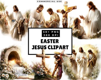 Clipart Pasen Jezus, aquarelillustraties, afdrukbare digitale download, christelijke knutselbenodigdheden, opstandingskunst