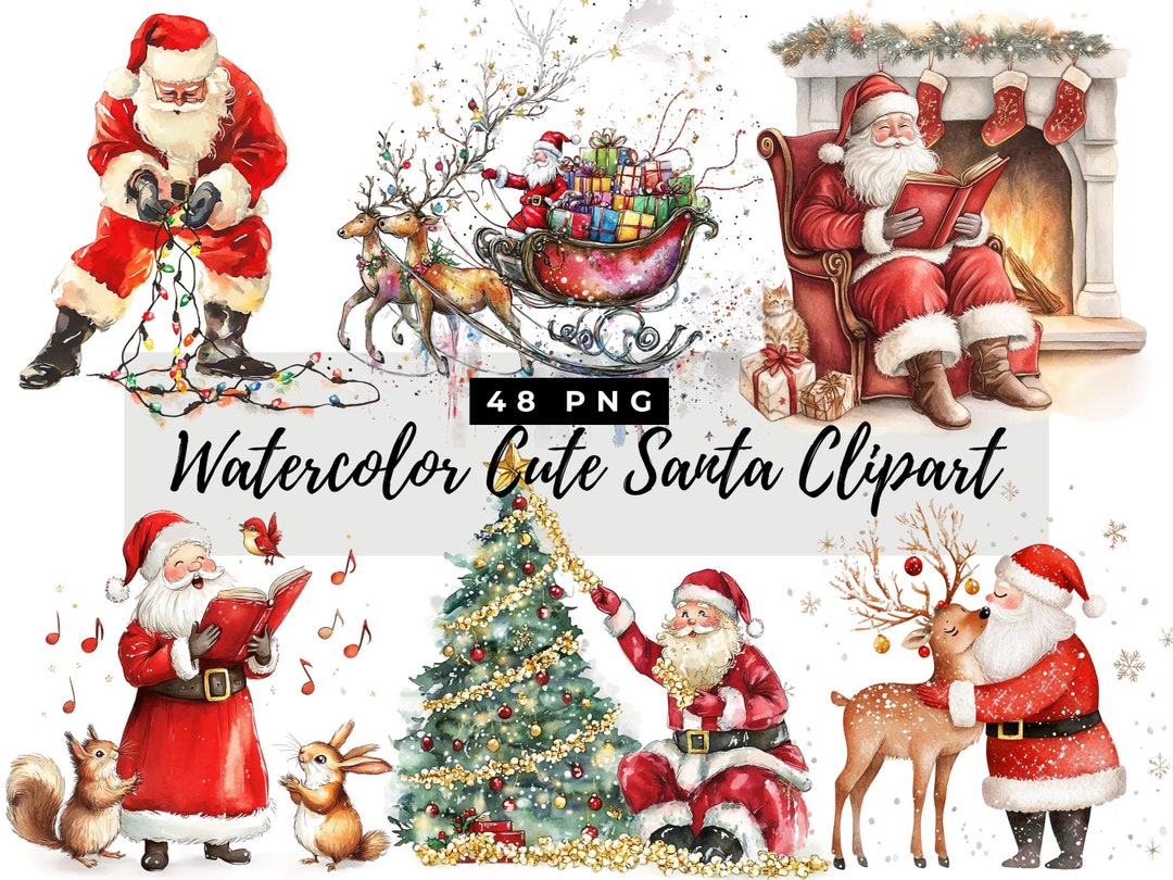 Watercolor Cute Santa Clipart, Cute Santa Png, Christmas Clipart ...