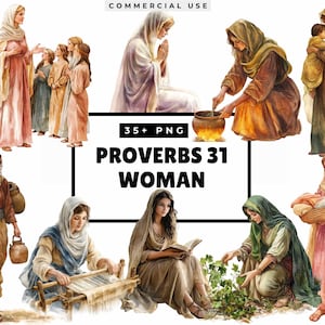 Clipart bijbelse vrouwen, bijbelpersonages png, vrouw Spreuken 31, illustraties bijbelverhaal, plakboekafbeeldingen