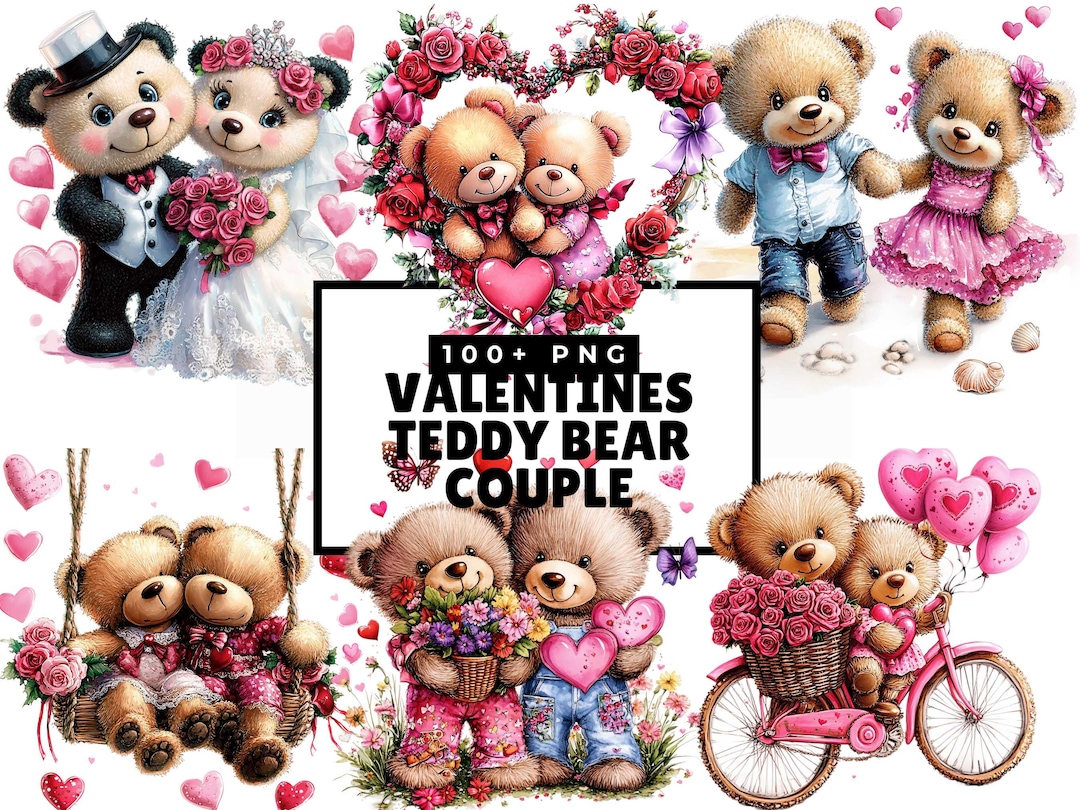 Valentines Teddy Bear Couple Clipart,cute Romantic Bear PNG for ...