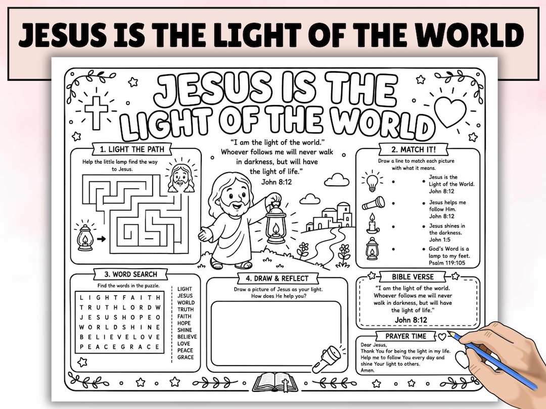 Jesus is the Light of the World Bible Activity Placemat, Christian ...