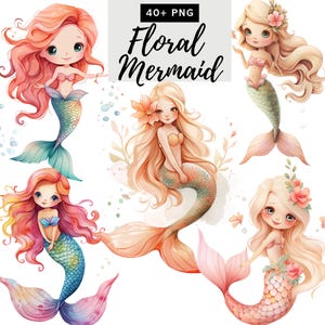 Pastel Mermaids, Mermaid Clip Art, Cute Mermaid Clipart, Mermaid Graphics Png, Under The Sea Clipart, Watercolor clipart Digital Download,
