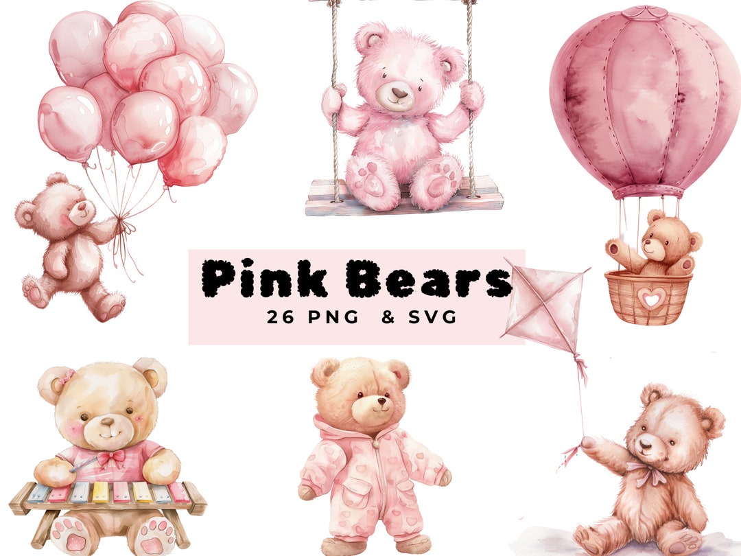Teddy Bear Clipart Bundle, Hot Air Balloons Watercolor, Baby Shower ...