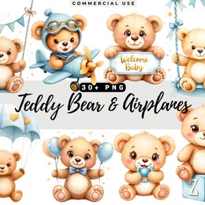 Watercolor Baby Shower Clip Art Airplanes, Cute Nursery Decor PNG, Digital Download for Kids&#39; Parties, Perfect for Invitations & Decorations