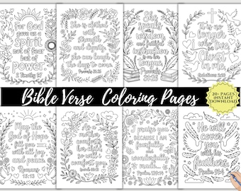 Bible Verse Coloring Pages Printable Bundle, Inspirational Relaxing Scripture Coloring for Adults, Family Activity Sheet