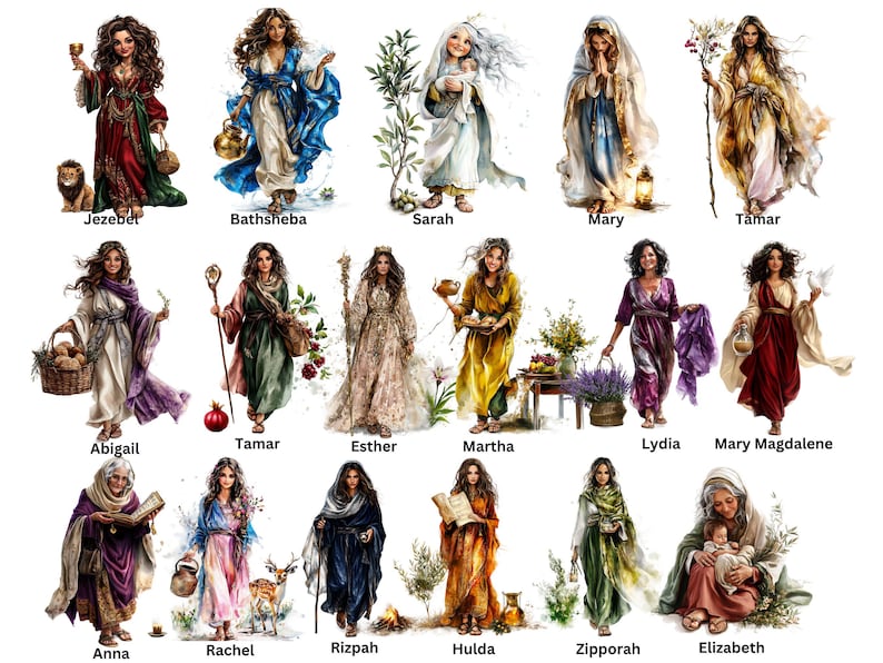 Women of the Bible Clipart, Bible Characters Png, Bible Study and Journaling clipart, Sunday School Christian PNG
