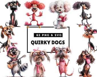 Skurrile Hunde-Cliparts, Lustige Hunde-Cliparts im Paket, Niedliche Karikatur-Haustiere, Skurrile Tiere (PNG), Verspielte Hunde-Cliparts, Paket für Hundeliebhaber