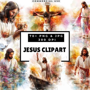 Imágenes prediseñadas de Jesús en formato PNG, diseños del Nuevo Testamento, ilustración de Jesús en acuarela, gráficos bíblicos, sublimación cristiana.