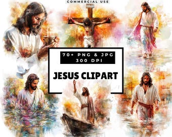 Imágenes prediseñadas de Jesús en formato PNG, diseños del Nuevo Testamento, ilustración de Jesús en acuarela, gráficos bíblicos, sublimación cristiana.