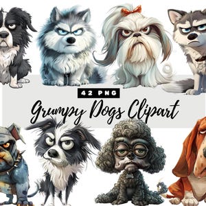 Funny Grumpy Animals Clipart, Crazy Dog Clipart Bundle, Quirky Dog Clipart, Funny Dog Png Svg, Cute Caricature Pets, Quirky Animals Bundle