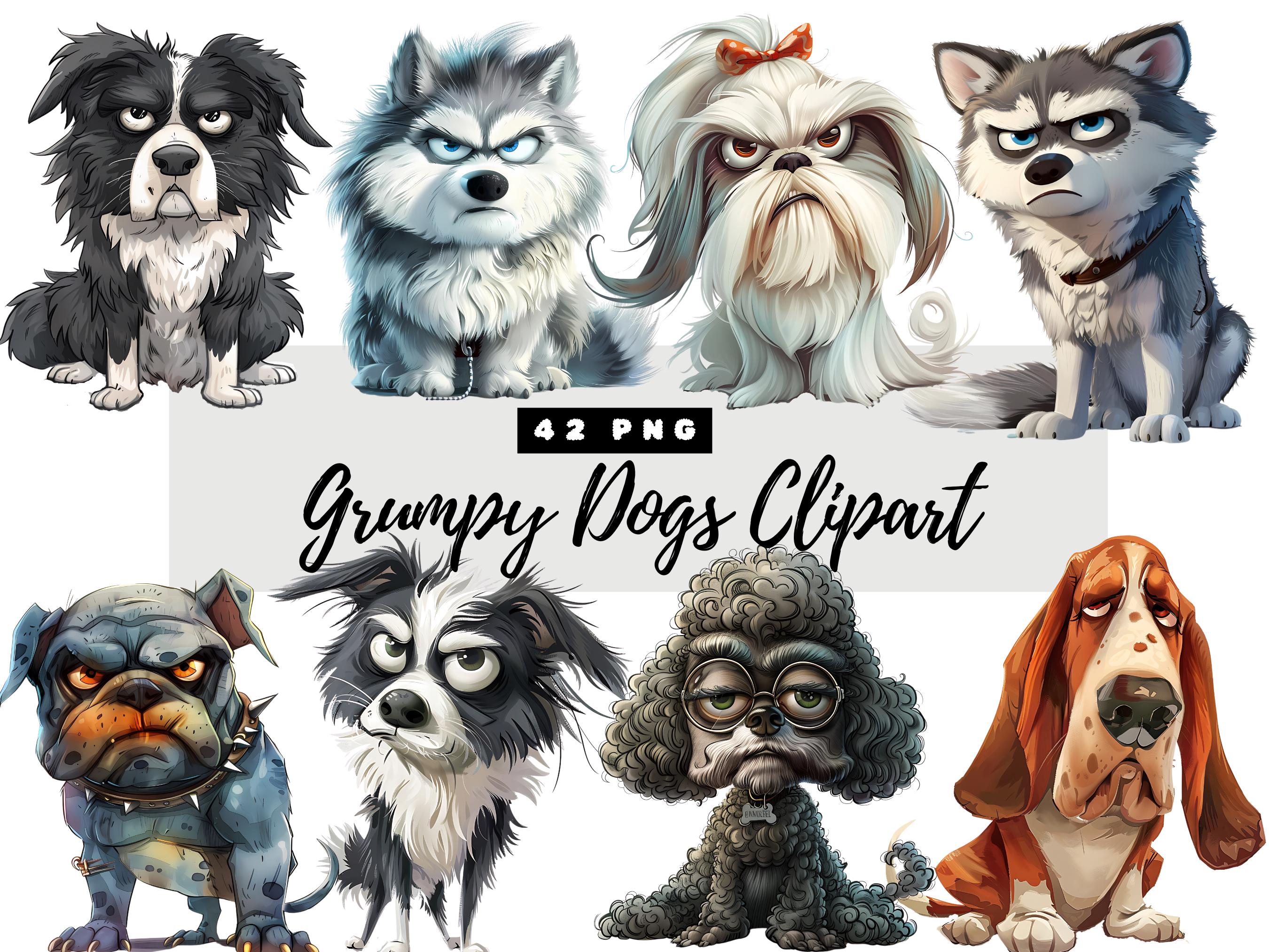 Funny Grumpy Animals Clipart, Crazy Dog Clipart Bundle, Quirky Dog ...