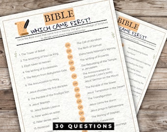 Bible Which Came First Printable Game, Trivia for Church, Christian Activities and Retreats, Sunday School Fun, Youth Group, Bible Study