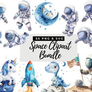 Watercolor Space Clipart Bundle, Cute Space Clipart Bundle, Sun Watercolor Clipart, Nursery Clipart, Astronaut Spaceship, Galaxy Clipart