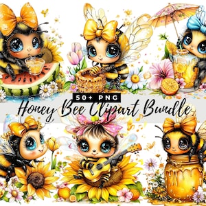 Honey Bee Clipart Bundle, Cute Watercolor Bees Png, Spring Digital Clipart, Queen Bee and Beehive Clipart, Bumblebee Clip Art for Download