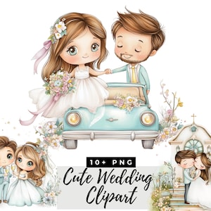 Cute Wedding Clipart, Bride and Groom Printable Images, Watercolor Graphics, Romantic Designs for Crafts, Digital Download Commercial Use