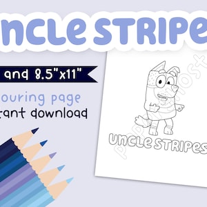 Uncle Stripes Colouring Page Bluey Digital Instant - Etsy España