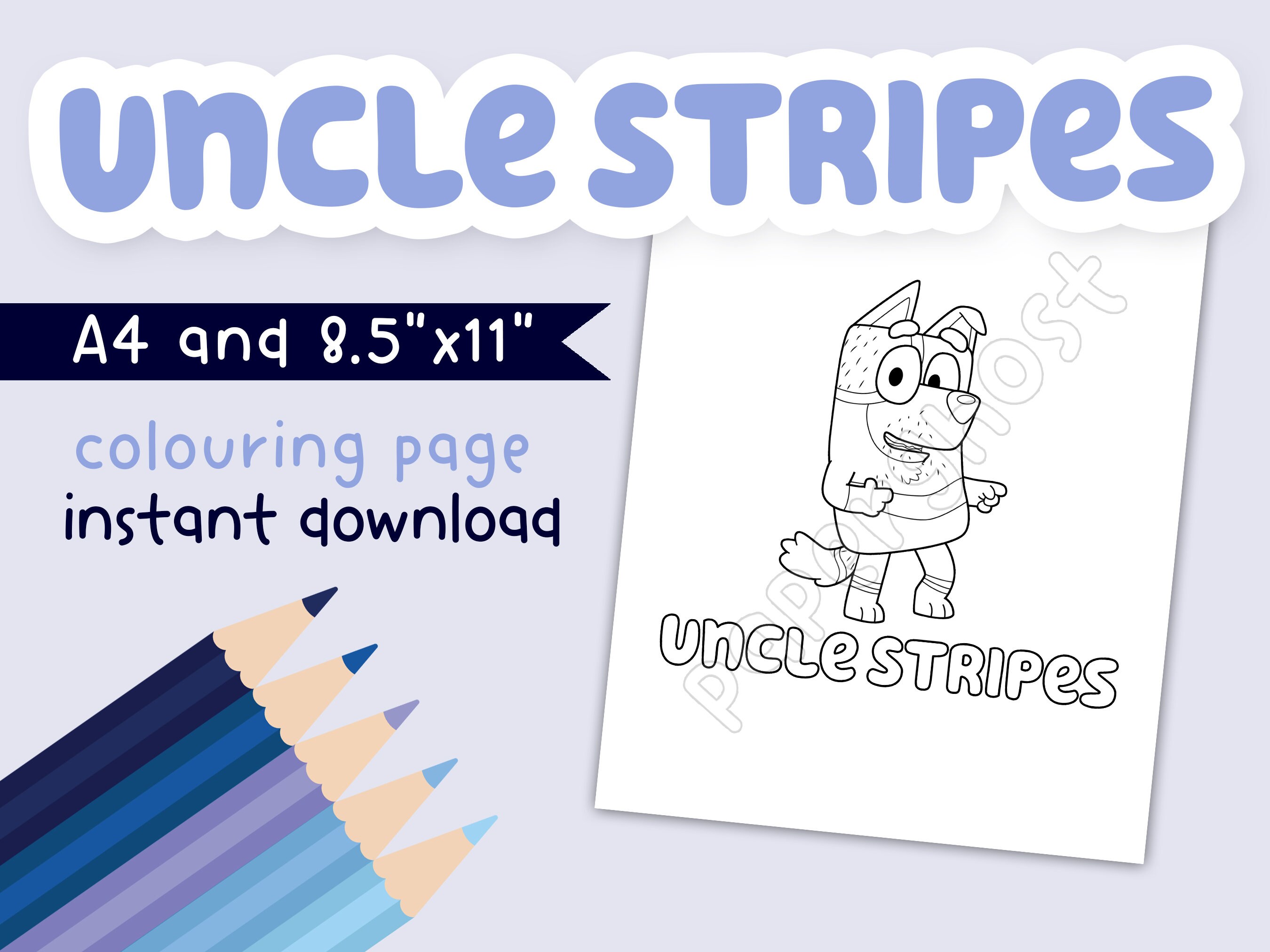 Uncle Stripes Colouring Page Bluey Digital Instant - Etsy Espa??a