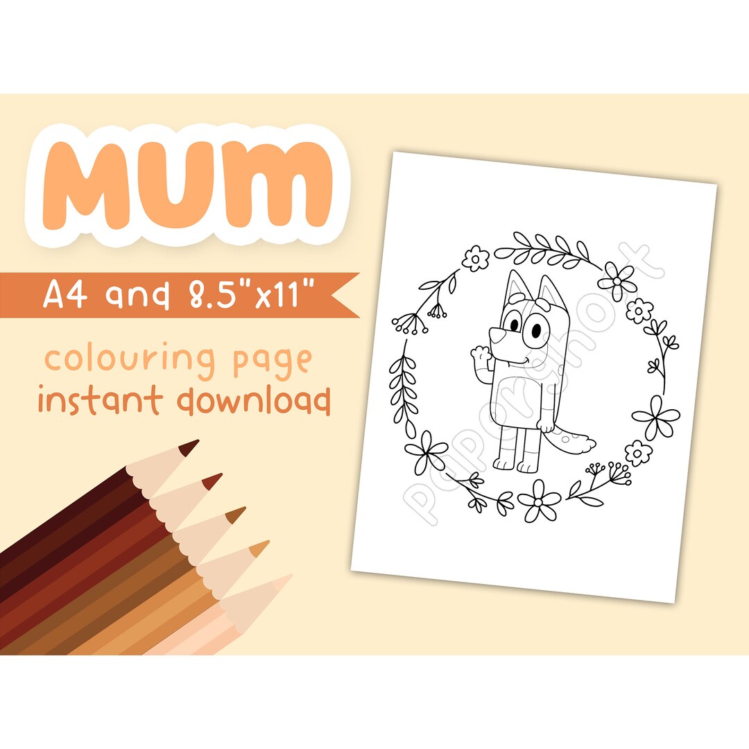 Mum Flower Colouring Page Bluey Digital Instant Download - Etsy