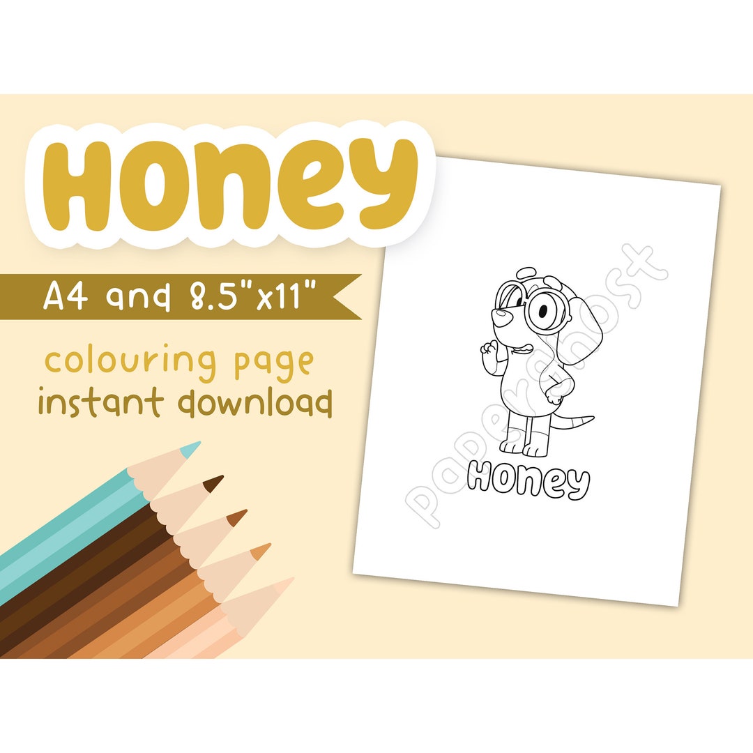Honey Colouring Page Bluey Digital Instant Download - Etsy