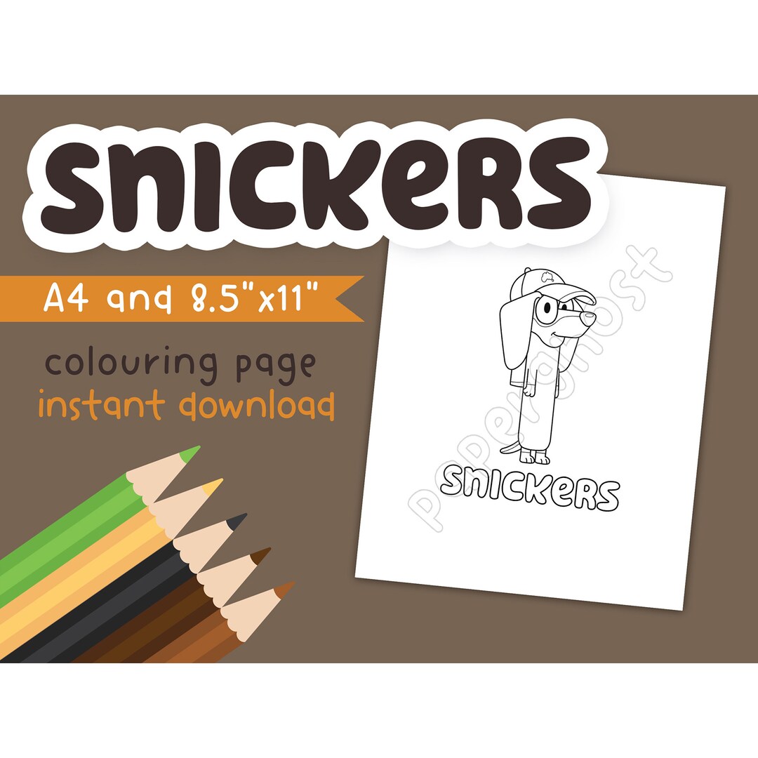 Snickers Colouring Page Bluey Digital Instant Download - Etsy