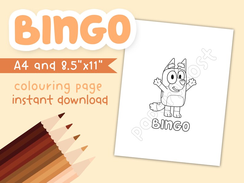 Bingo Colouring Page Bluey Digital Instant Download - Etsy México