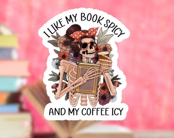 I Like My Book Spicy and My Coffee Icy Bookish Vinyl Sticker, Kindle Paperwhite sticker, Kindle Gift, Small Book Club Gift, Trendy Smut Book
