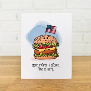 Tarjeta STARS STRIPES SLIDERS / Tarjeta de felicitación deslizante, Linda tarjeta de barbacoa, Tarjeta de fiesta, Tarjeta de EE. UU., Saludos divertidos de hamburguesas, Tarjeta de parrilla para amigos