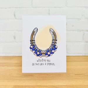 Sparkly HOEFIJZER-kaart | Good Luck-wenskaart, schattige hoefijzerkaart, met juwelen getooide hoefijzerkaart, Girly-gelukskaart, paardenkaart, schittert geluk