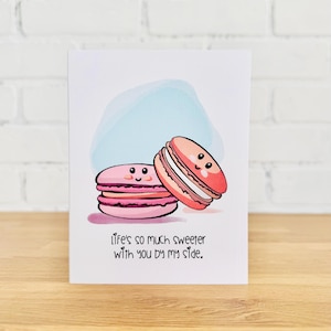 MACARONS Karte | Valentinstag Grußkarte, süße V-Day Karte, Liebeskarte, Dessert Karte, Freundschaftskarte, Freundkarte, Naschkatze, Süßigkeiten