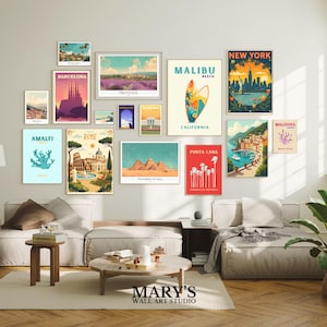 Printable travel wall art bundle featuring 1200+ high-resolution posters. Includes vintage, retro, preppy, minimalist, and colorful city and country designs like Paris, Rome, New York, Amalfi, and more. Digital download JPG files, ideal for home decor, gallery walls, offices, Airbnb, and gifts. Travel-themed printable art for instant download. Multiple sizes included for easy at-home or professional printing.