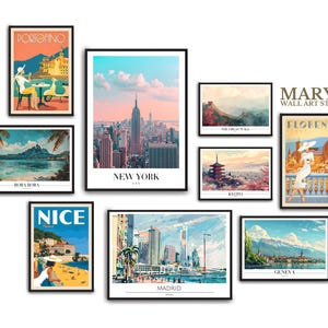 Printable travel wall art bundle featuring 1200+ high-resolution posters. Includes vintage, retro, preppy, minimalist, and colorful city and country designs like Paris, Rome, New York, Amalfi, and more. Digital download JPG files, ideal for home decor, gallery walls, offices, Airbnb, and gifts. Travel-themed printable art for instant download. Multiple sizes included for easy at-home or professional printing.