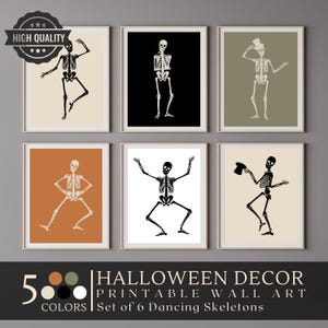 HALLOWEEN SKELETON print, Fun Halloween Wall Art: Set of 6 Dancing Skeletons, colorful skeleton, halloween poster, halloween home decor