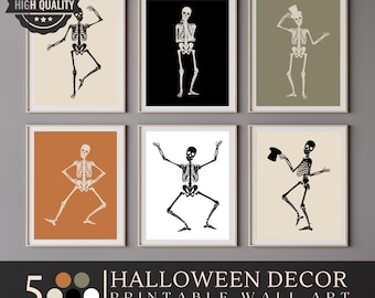 Dancing Skeletons Halloween Print Set, Spooky Home Decor (Digital Download
