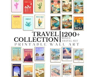 Vintage Travel Poster Set: 1200+ City Prints, Retro Wall Art