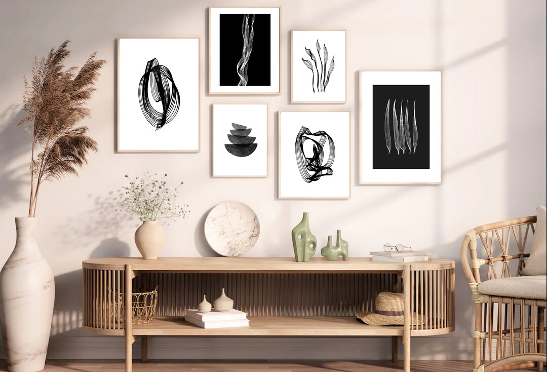 Black and White Abstract Art Prints: Modern Minimalist Gallery Set ...