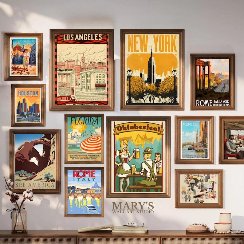 Printable travel wall art bundle featuring 1200+ high-resolution posters. Includes vintage, retro, preppy, minimalist, and colorful city and country designs like Paris, Rome, New York, Amalfi, and more. Digital download JPG files, ideal for home decor, gallery walls, offices, Airbnb, and gifts. Travel-themed printable art for instant download. Multiple sizes included for easy at-home or professional printing.
