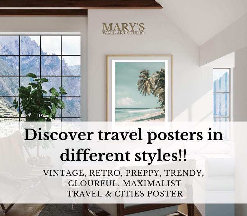 Printable travel wall art bundle featuring 1200+ high-resolution posters. Includes vintage, retro, preppy, minimalist, and colorful city and country designs like Paris, Rome, New York, Amalfi, and more. Digital download JPG files, ideal for home decor, gallery walls, offices, Airbnb, and gifts. Travel-themed printable art for instant download. Multiple sizes included for easy at-home or professional printing.